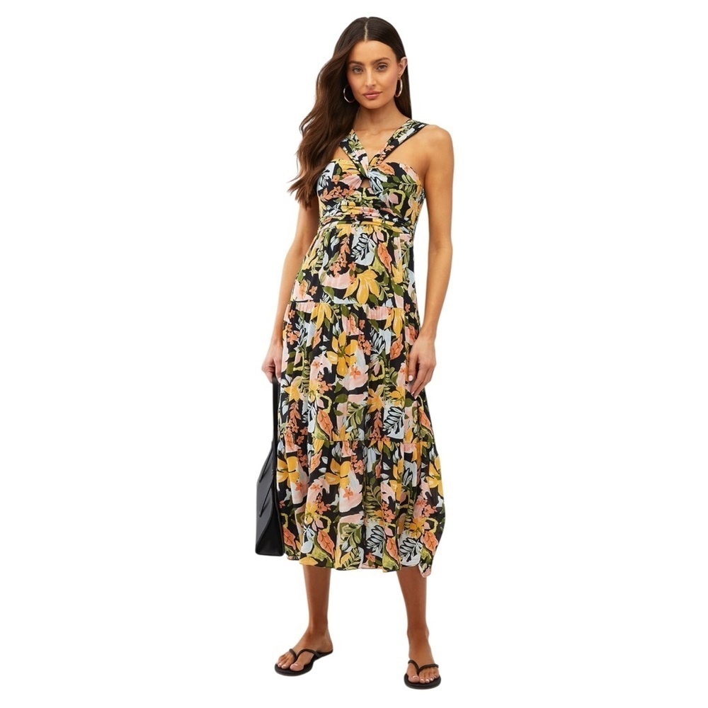 Saylor Black Floral Print Strapless Starlee Maxi Dress Womens XL